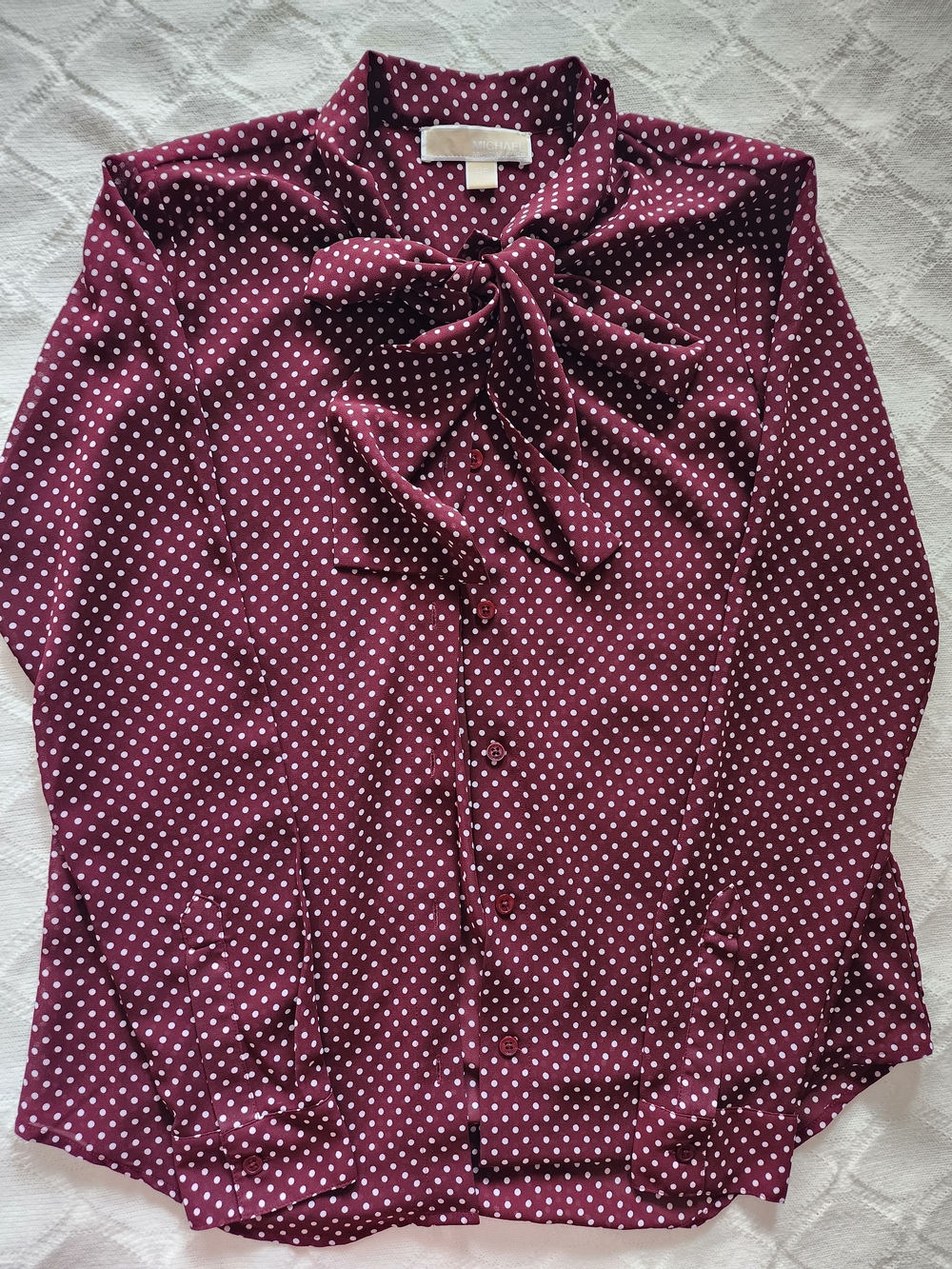 Michael Kors Burgundy Polka Dot Tie-Neck Blouse